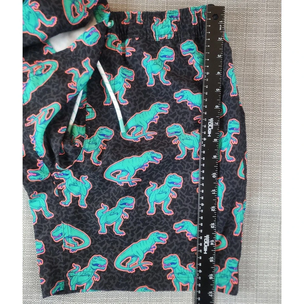 Member's Mark Mens M Resort Swim Trunk Black Green Dinosaur Print Board Shorts